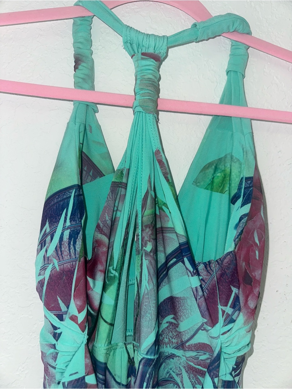 Kisses & Hugs Medium Teal Purple Floral Y2K Sweetheart Summer Preppy Mini Dress - Picture 6 of 7